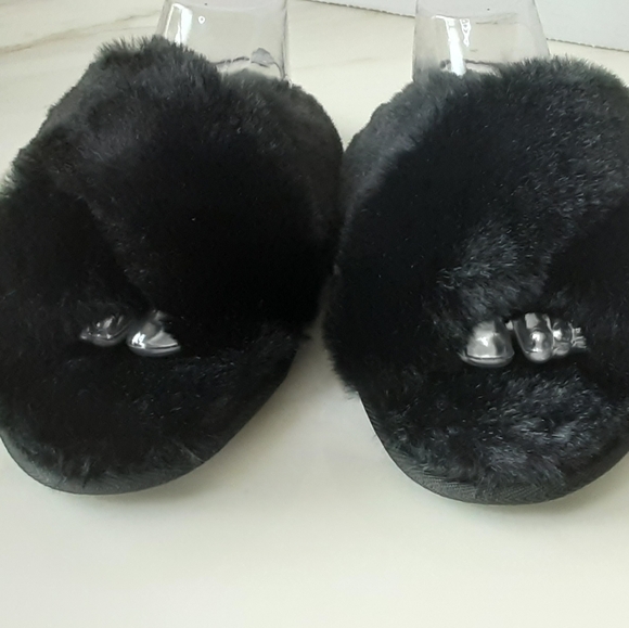 NWOT STARS ABOVE Paris Faux Fur Criss-Cross Slippers Sz 11/12 - Picture 6 of 7